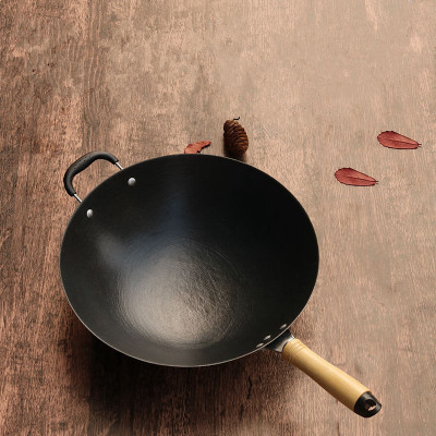 老式生铁锅炒锅无涂层平底锅不粘锅