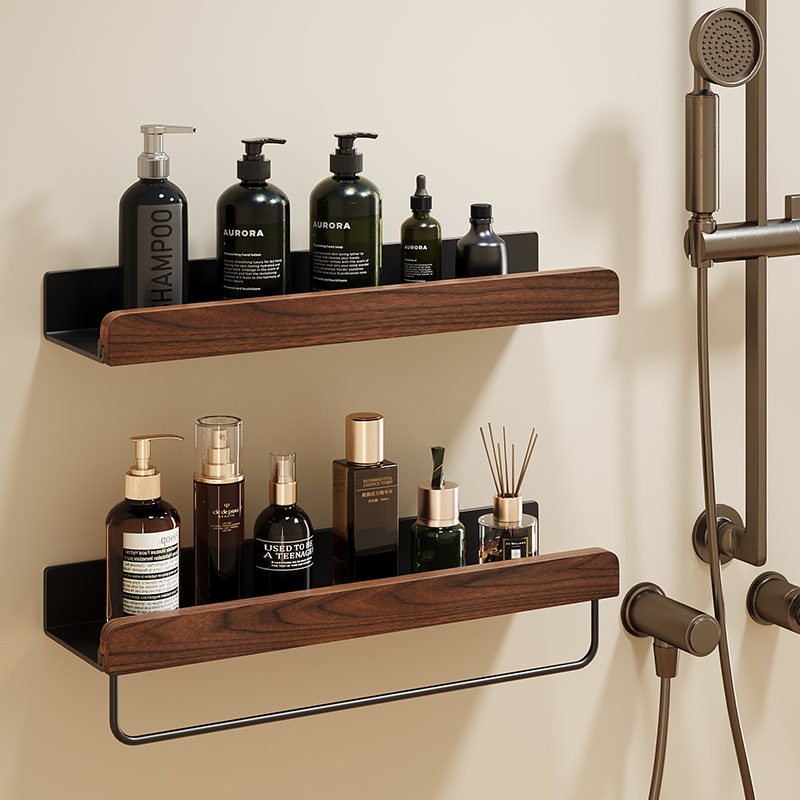 Walnut Bathroom Storage Rack in Vintage Style for Bathroom, Toilet, Washbasin, Shower Room, Wall-Mounted, No-Drill Shelf Walnut Bathroom Storage Rack in Vintage Style for Bathroom, Toilet, Washbasin, Shower Room, Wall-Mounted, No-Drill Shelf