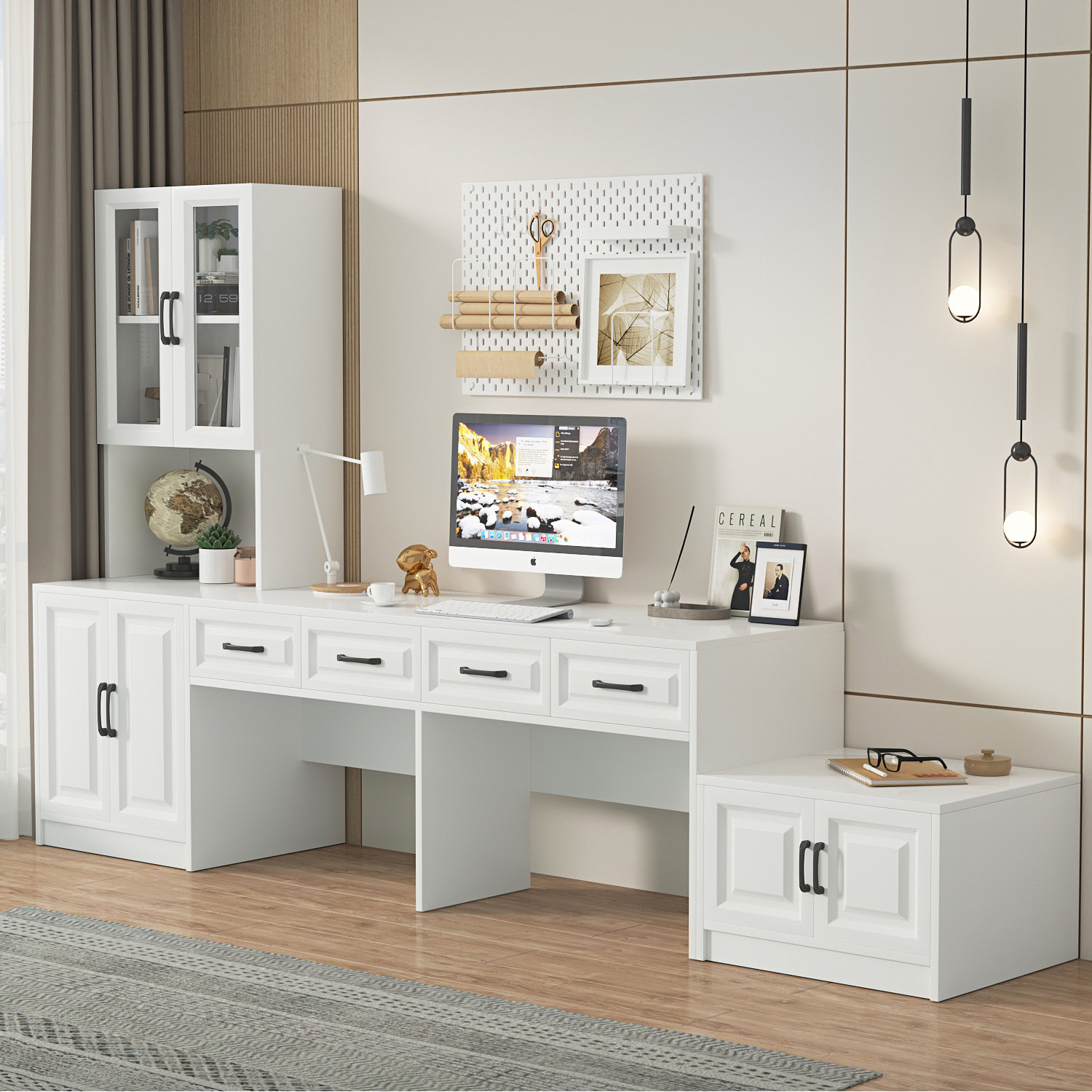 Free delivery of European-style computer desk simple desk bookcase combination student bookshelf storage storage home cabinet