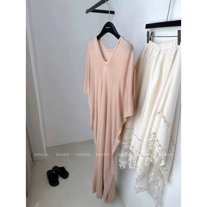 Bangon ins Pink V Neck Dress for Women Summer 2026 New Loose and Lazy Style High-End Long Skirt