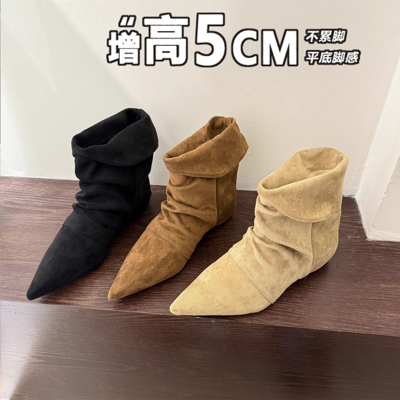 Women's Hidden Heel Short Boots 2026 Spring and Autumn Season Single Boots Pointed Toe Khaki Color Matching with Skirts High Heel Slim Boots