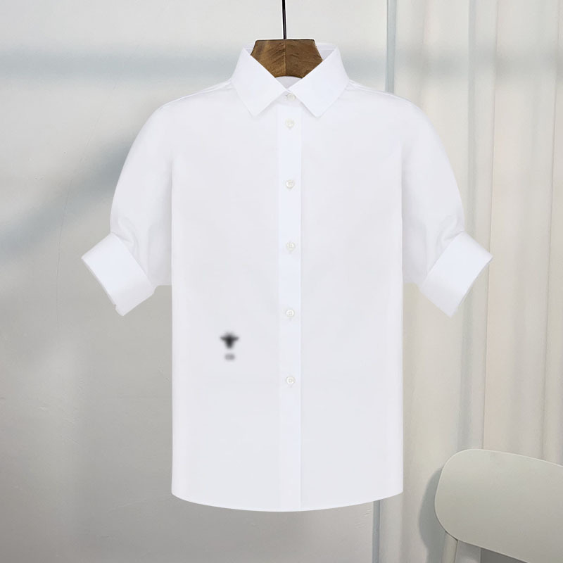 French-Style High-End White Shirt for Women with Bee Embroidery, New Summer Loose-Fitting Pure Cotton Raglan Short-Sleeve Top