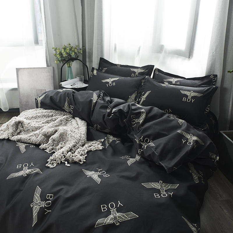 Dark black dirty-resistant boys washed cotton four-piece student dormitory 4 three-piece ins bedding quilt cover sheet
