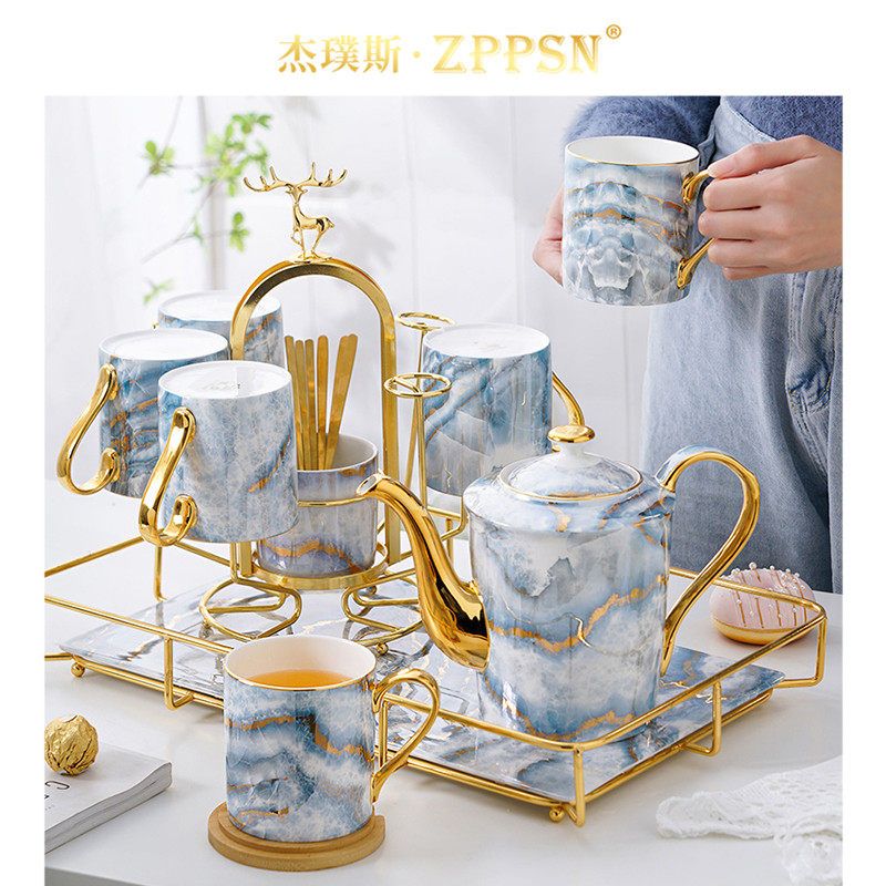ZPPSN European-style Phnom Penh water set luxury living room light luxury teapot cold kettle bone china water cup ceramic tray