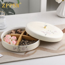Italy ZPPSN light luxury European snack melon seed plate living room creative ceramic dried fruit plate grid with cover Household