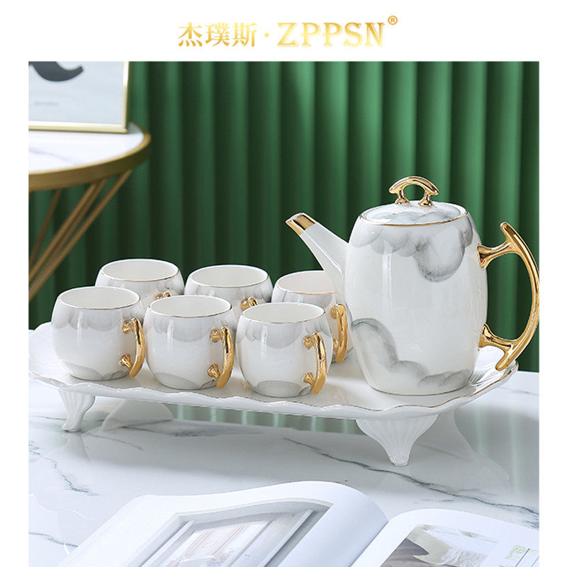 ZPPSN Tea Set Group Light Lavish Ceramic Tea Cup Home Living Room Eu Style Brief Modern Water Mug Cup With Teapot