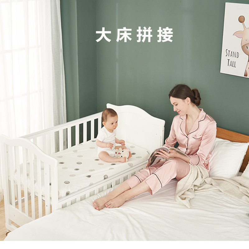 Baby bed Solid wood baby newborn baby children multi-functional BB environmental protection cradle bed can be spliced Large bed can be moved
