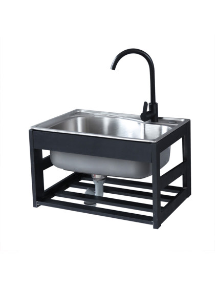 加厚单槽304不锈钢水槽挂墙式带支架厨房洗菜盆洗碗池简易洗手盆