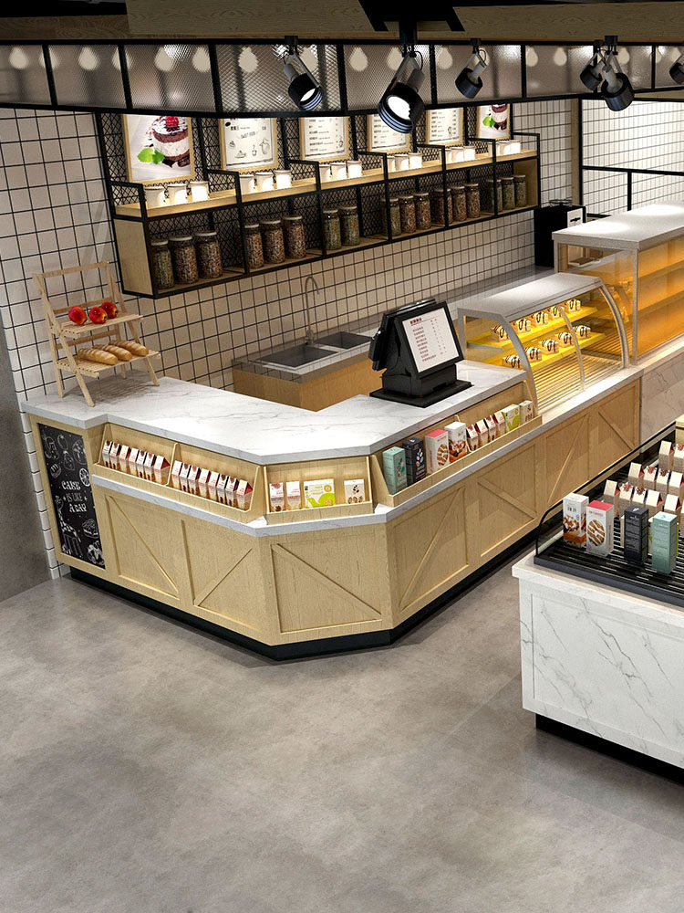 Customised Commercial Milk Tea Bakery Corner Bar Counter Cash Counter Brief Modern Dessert Baking Shop Front Desk Reception Desk