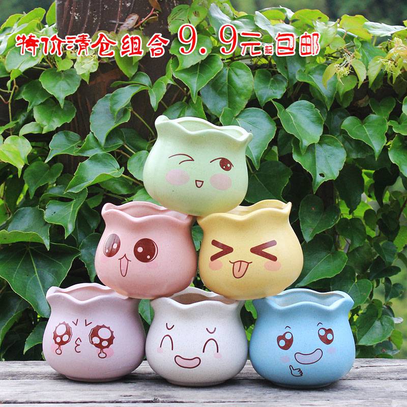 Succulent small flower pot Special mini clearance cartoon cute creative combination Vegetarian burnt coarse pottery vintage flower pot