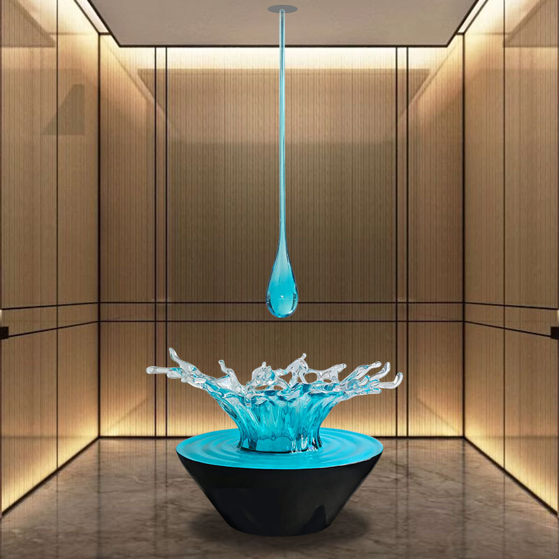 Transparent Resin Floor-Standing Water Splash Sculpture Ornaments, Villa Hotel Sales Office Model Room Water Drop Pendants, Soft Decorations