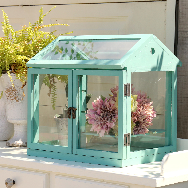 Island-Style Wooden Glass Flower House, Flower Stand, Flower Pot, Frost-Proof Flower Plant Greenhouse, Cute Decorative Display Cabin