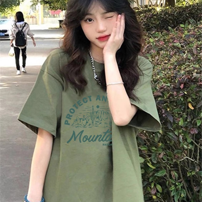 Plus-Size Avocado Green Pure Cotton Short-Sleeve T-Shirt for Men and Women, Korean Style, Loose Half-Sleeve Couple's Top