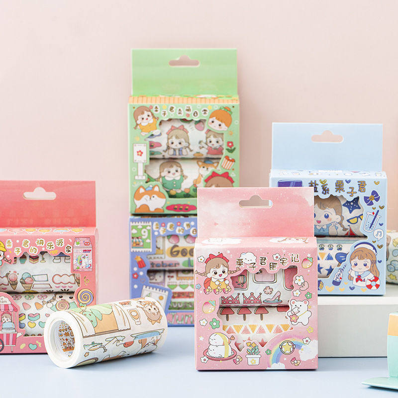 Ying Zhijun's bill sticker tape gift package hollowed double roll in cute girl cardio cartoon day material