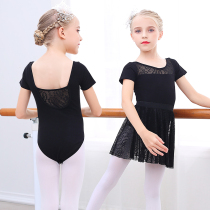 Childrens dance clothes practice clothes girls summer short-sleeved dance clothes black Chinese dance split examination one-piece suit