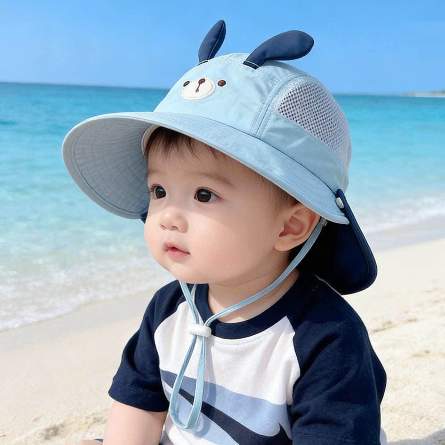 ベビーハット、夏用日よけ帽子、フィッシャーマンハット、男の子用と女の子用の日よけネット、幼児用二重つばショール、通気性の良い子供用帽子。