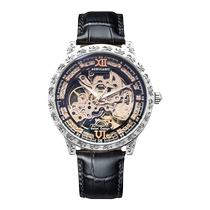 New hollow carved fully automatic mechanical watch retro high-end mens watch waterproof luminous leather watch for men