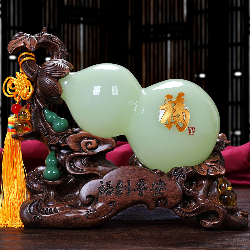 Glazed Jade Gourd Ornament for Home Decoration, Attracting Wealth, Suitable for Living Room, Tv Cabinet, Office, Store Opening Gift Glazed Jade Gourd Ornament for Home Decoration, Attracting Wealth, Suitable for Living Room, Tv Cabinet, Office, Store Opening Gift