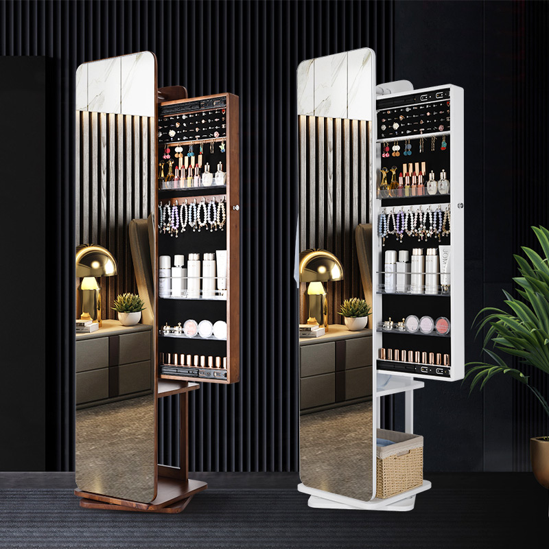 Ou Dian Fan solid wood dressing mirror floor-to-ceiling full-length mirror rotating storage mirror cabinet hanging clothes mirror integrated home fitting mirror