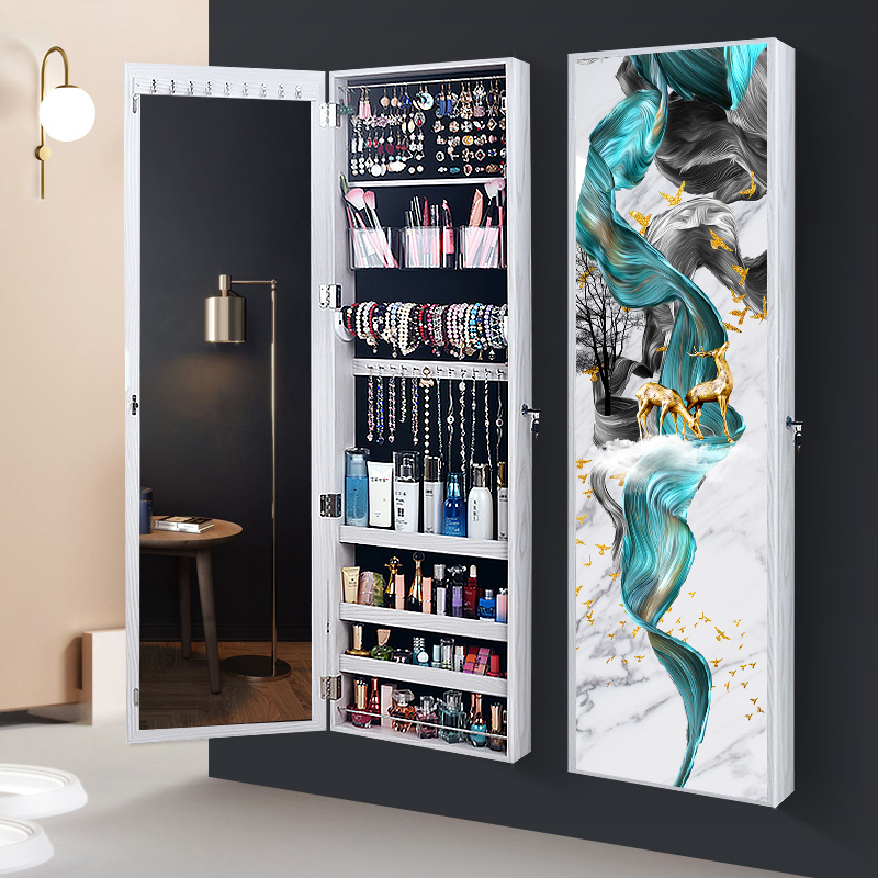 Ou Dian Fan mirror Full-body wall-mounted full-body mirror Decorative painting Jewelry storage mirror cabinet Wall-mounted bedroom wall-mounted full-body mirror