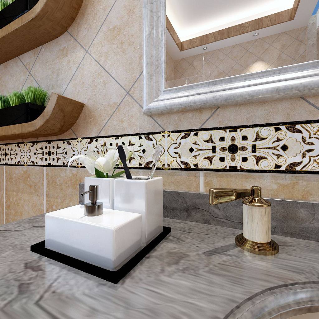Tile waist line sticker self-adhesive waterproof make-up room Kitchen Wall Brick Marble decorated with floor tiles Wave lead