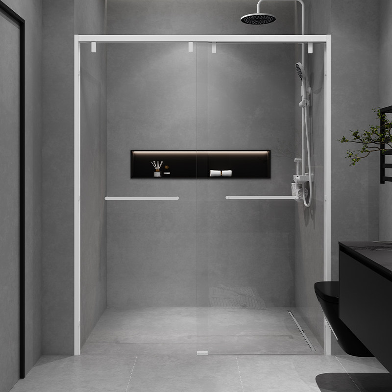 Original Vegetarian Space White One-Shaped Shower Room Dry Wet Separation Bathroom Partition Glass Ramen Sink-Style Dressing Room