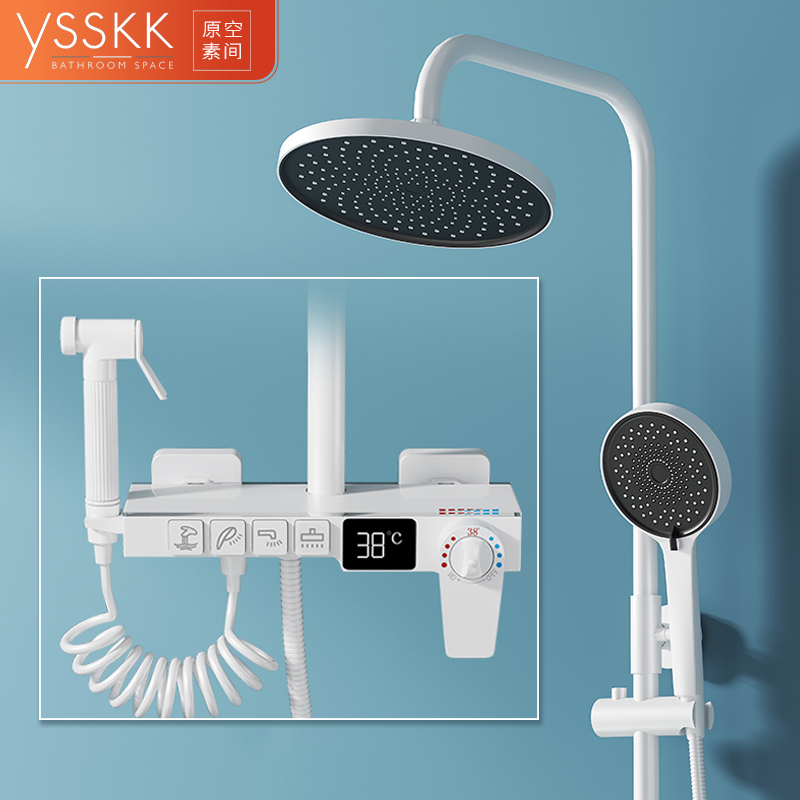 Original vegetarian space digital display thermostatic shower head shower kit bathroom bath shower shower shower all-copper home white shower