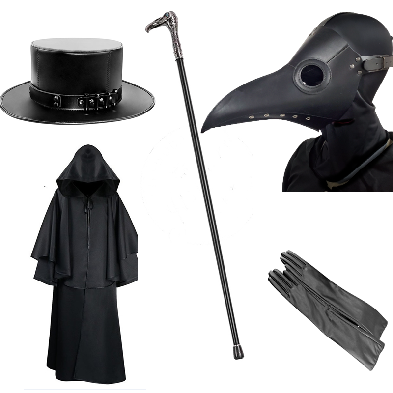 Plague doctor bird beak mask crow cane anti-virus black robe cloak cloak cyberpunk Halloween lantern 04 - Taobao