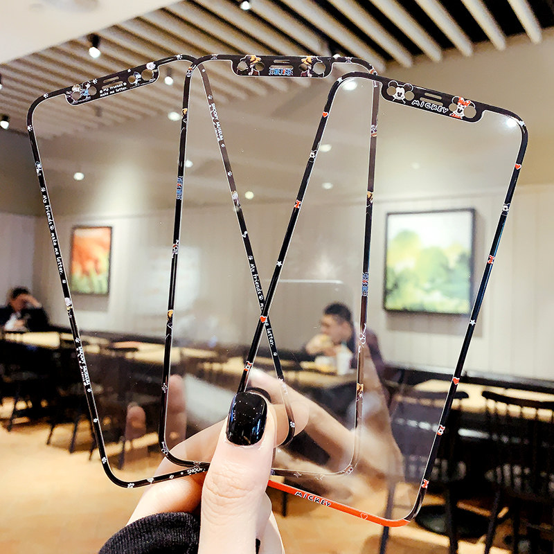 Apple 11 steel film application 12promax adhesive film cartoon cute iPhonexsmax full screen soft edge xr high definition glass 12 new mini creative personality x female section p