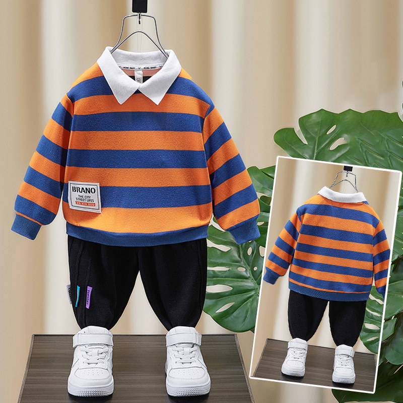 Boy striped casual blouse 2022 spring clothing spring autumn style polo shirt long sleeve T-shirt Children's foreign send baby spring new t