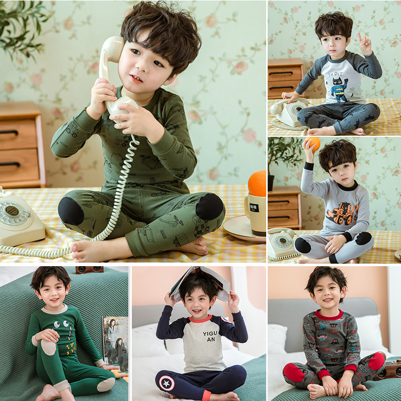 男の子の春と秋のサーマル下着セット 男の子のパジャマ ホーム服 子供用綿セーター 子供用純綿秋服と秋パンツ