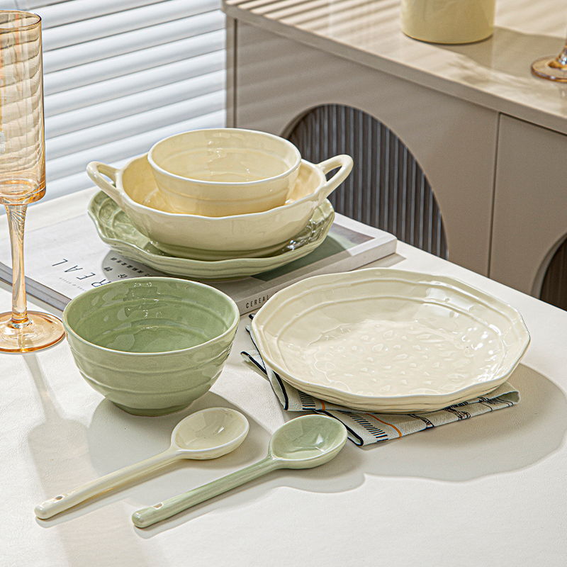 Cream-Colored Bowl and Plate Set, Particularly Beautiful Rice Bowls, High-Value Tableware for Home Use, 2024 New Model Plates, Bowls, Chopsticks, and Spoons