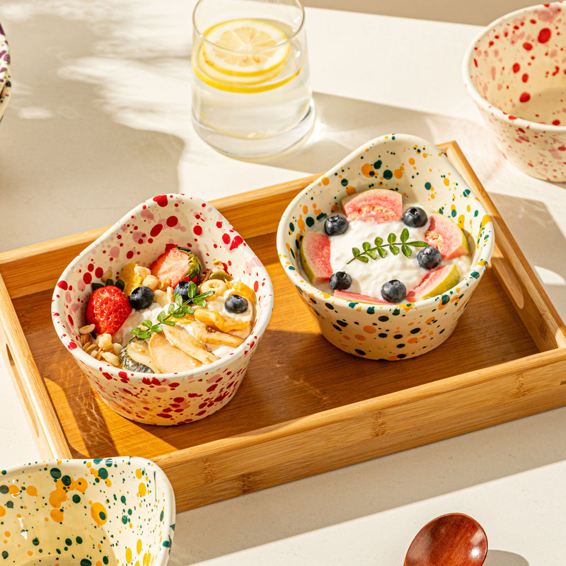 High-Appearance Ceramic Yogurt Bowl with Splash-Ink Design, Brunch Light Food Bowl, Breakfast Oatmeal Bowl, Dessert Bowl, Ceramic Fruit Salad Bowl High-Appearance Ceramic Yogurt Bowl with Splash-Ink Design, Brunch Light Food Bowl, Breakfast Oatmeal Bowl, Dessert Bowl, Ceramic Fruit Salad Bowl