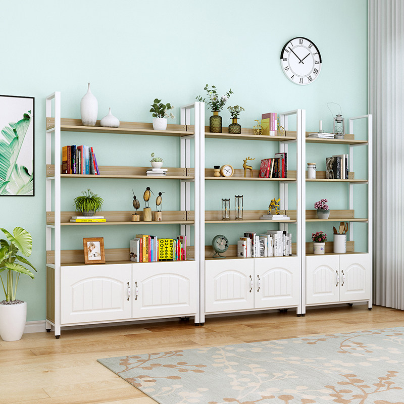 Simple steel wood bookshelf floor children's bookcase rack living room study office student storage cabinet rack