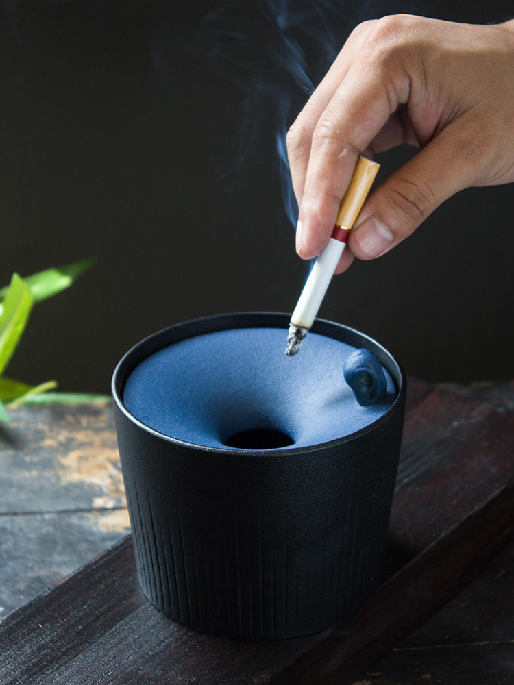 Ceramic ashtray Nordic style with cover anti-fly ash creative simple color ins wind engraved custom logo home - Taobao