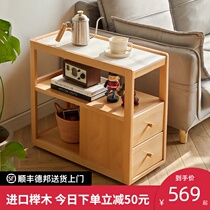 Light luxury rock board Movable side Solid wood sofa side cabinet Living room small coffee table Square table Mini square A few corners a few narrow