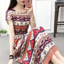 Summer National Wind Cotton Crush Flower Dress Seaside Cotton Fairy Dress Cotton Large Printing Vest Middle Long Dress