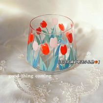 2020 new water Cup Net red glass hand-painted Tulip ins Net red retro simple female student Korean version High