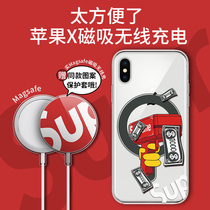Apple Xsmax Mobile Phone Shell Spray Money Gun Magsafe Magnetic Shell Full Package Lens Suitable for iPhoneX skateboard ultra-thin anti-fall Xs transparent inwind protective sleeves Couple creative tide