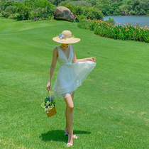 XIAOLI Simon girl white silk v-neck dress spring and summer new sexy temperament a word princess skirt female