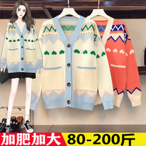 Autumn and winter extra fat plus size knitted cardigan jacket for pregnant women 200 pounds loose lazy style slim sweater outer top