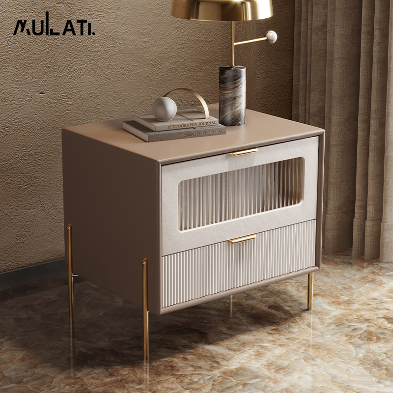 Wood Lati Modern Light Lavish Minimalist Luxury Bed Head Cabinet Long Iridescent Glazed Cortical Designer Bedside Cabinet Ins Wind