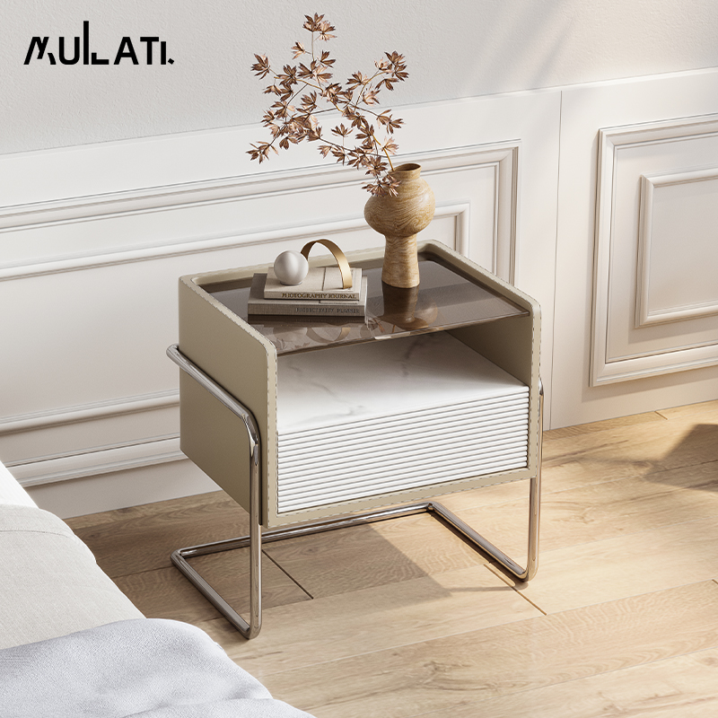 Wood Lati Modern Light Lavish Minimalist style minimalist Cortex Intelligent Charging Bedside Cabinet Ins Wind