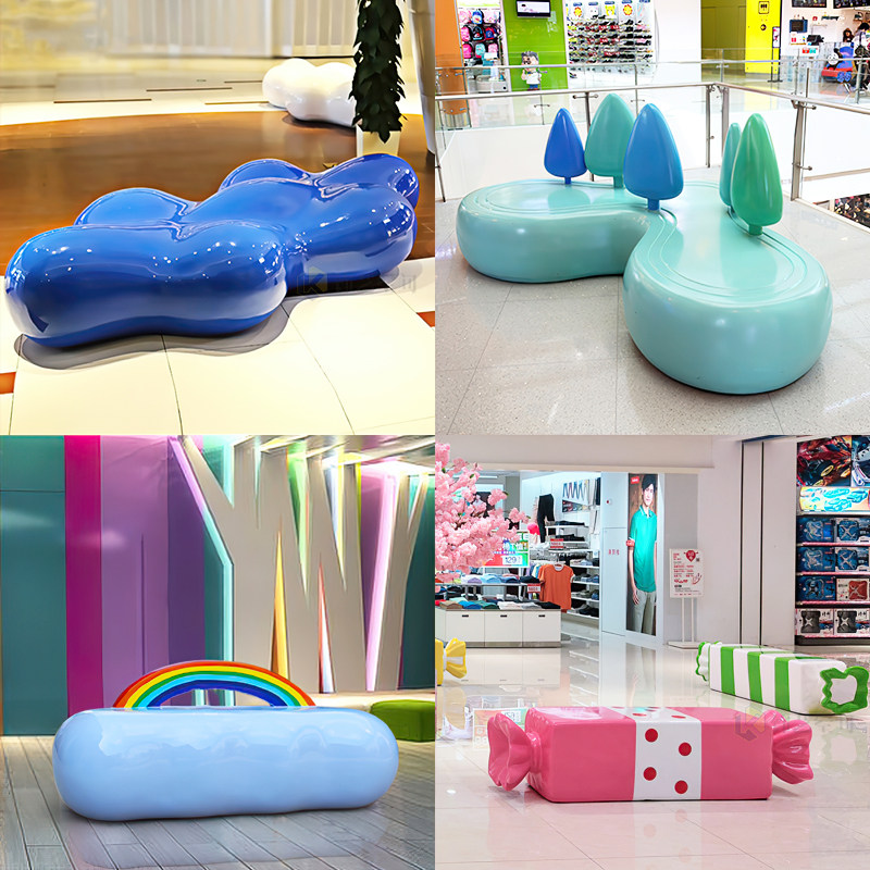 Glass Fiber Casual Chair Mall outdoor Rest area Rainbow Cloud Seat Creativity Park Children painted Candy Stool