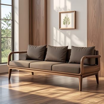 Medieval style solid wood straight sofa black walnut