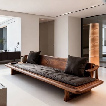 New chinese style north american black walnut three-seat fabric sofa