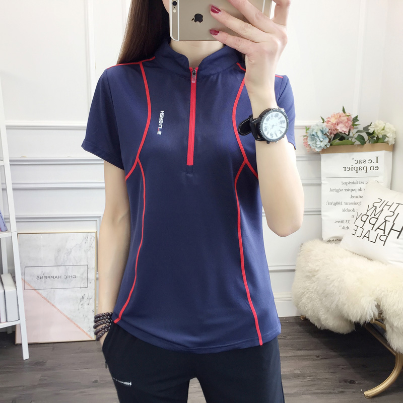 Short sleeve female summer loose small upright collar speed dry clothes damp outdoor casual sports T-shirt loose and slim and breathable half-sleeve shirt
