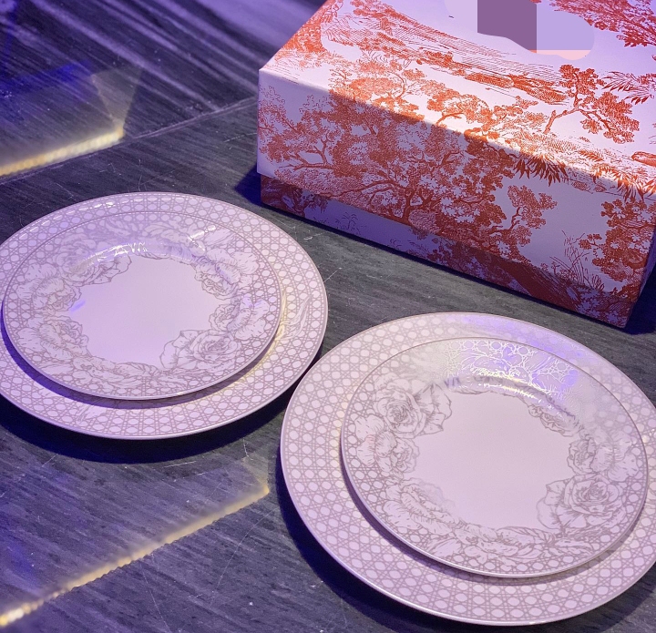 Cannage&Rose Plaid Rose Gold and Silver Dinner Plate Dessert Plate Western Food Plate Four-Piece Gift Box Set Cannage&Rose Plaid Rose Gold and Silver Dinner Plate Dessert Plate Western Food Plate Four-Piece Gift Box Set