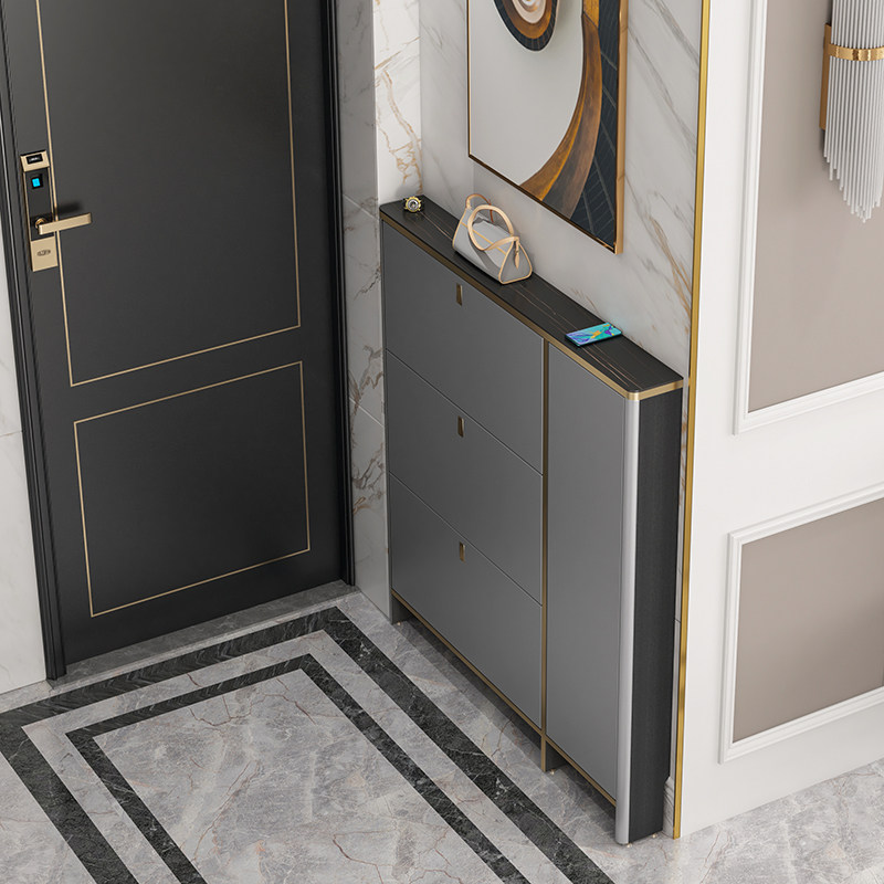 Ultra-thin flip shoe cabinet 13cm household door full solid wood rock board household door 14cm 10 wide 17 narrow