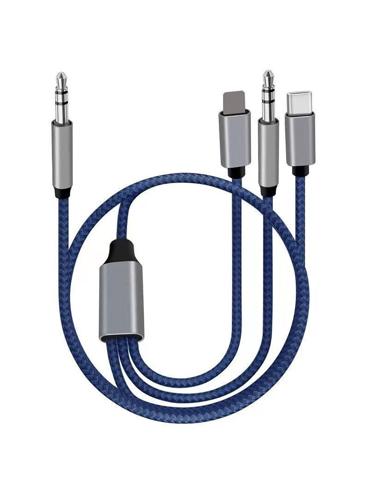 Type-C to 3.5mm Audio Cable Car Audio Speaker Aux Double-Head Plug-In Computer Mobile Phone Output Transfer Car Player Headset Aus Data Cable Three-In-One